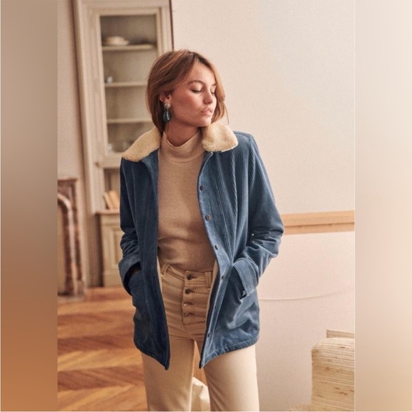 RARE Sezane blue corduroy Will jacket in vintage blue with removable sherpa - Picture 6 of 14